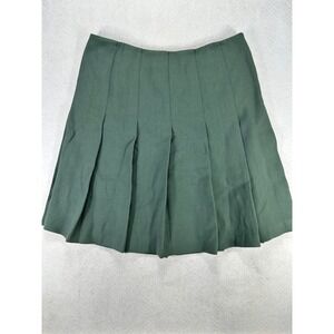 Lafayette 148 New York Green 100% Wool Pleated Mini Skirt Size 12 Crepe Lined